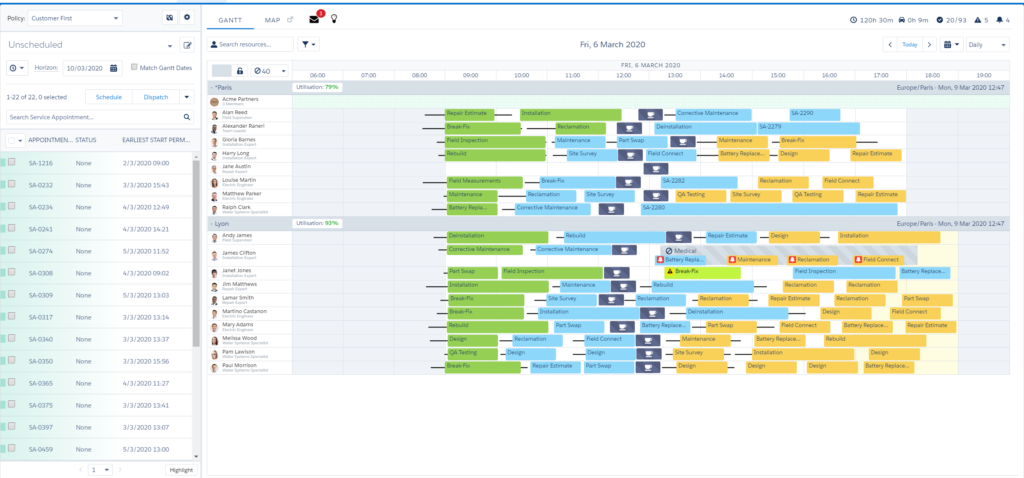 Salesforce Field Service - Gantt